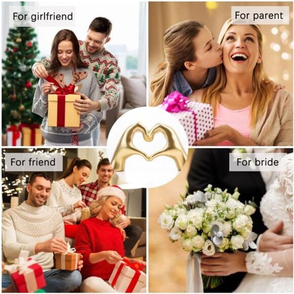 Heart Hands Sculpture Small Gold Home Decor Living Room Bedroom Office Gift - Picture 7 of 8